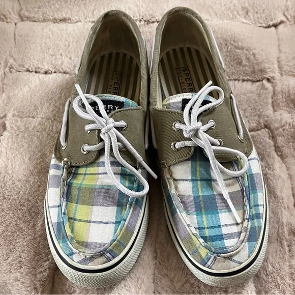 Sperry Topsider Canvas Plaid Boat Shoes - Size 7 - Picture 2 of 10